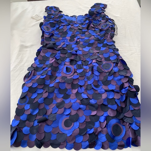 Purple and blue Taffeta leaf paillette disco 80s 90s Formal prom Dress size 6 - Picture 12 of 14